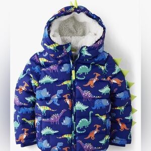 Gymboree Boys Dino Friends Blue Puffer Jacket Hooded Sherpa Lined NWT Size 10
